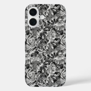 Black and White Tropical Leaves Phone Case
