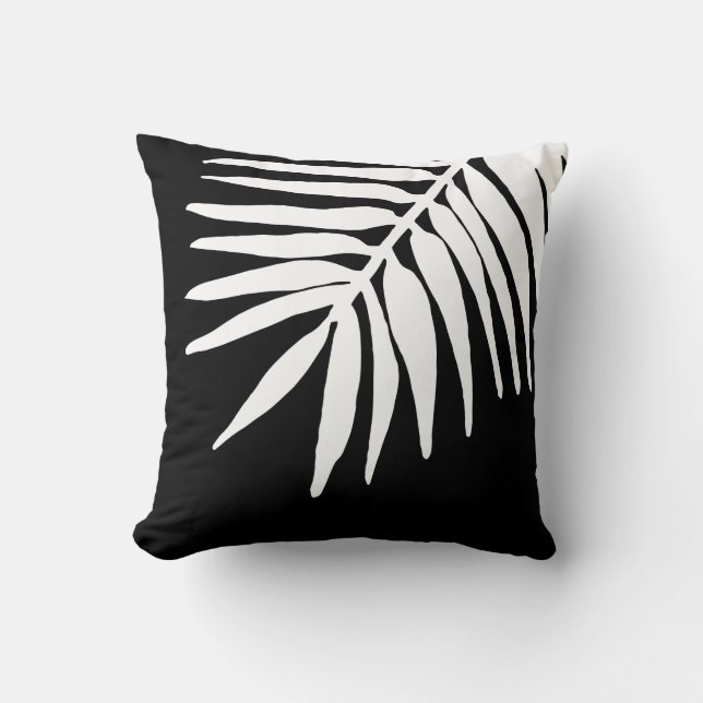 Black and White Tropical Palm Leaves Monochrome Cushion (Front)