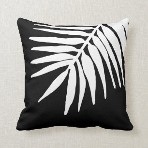 Black and White Tropical Palm Leaves Monochrome Cushion