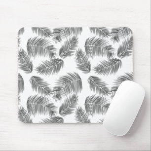 Black and White Tropical Palm Leaves Pattern Mouse Mat
