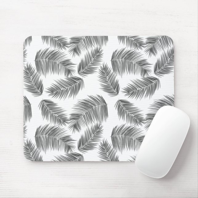 Black and White Tropical Palm Leaves Pattern Mouse Mat (With Mouse)