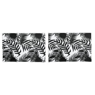 Black and White Tropical Palm Leaves Print Pillowcase