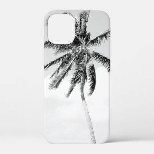 Black and white tropical palm tree beach photo iPhone 12 mini case