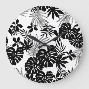 Black and White Tropics: Silhouetted Nature Large Clock