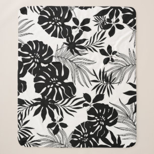 Black and White Tropics: Silhouetted Nature Sherpa Blanket