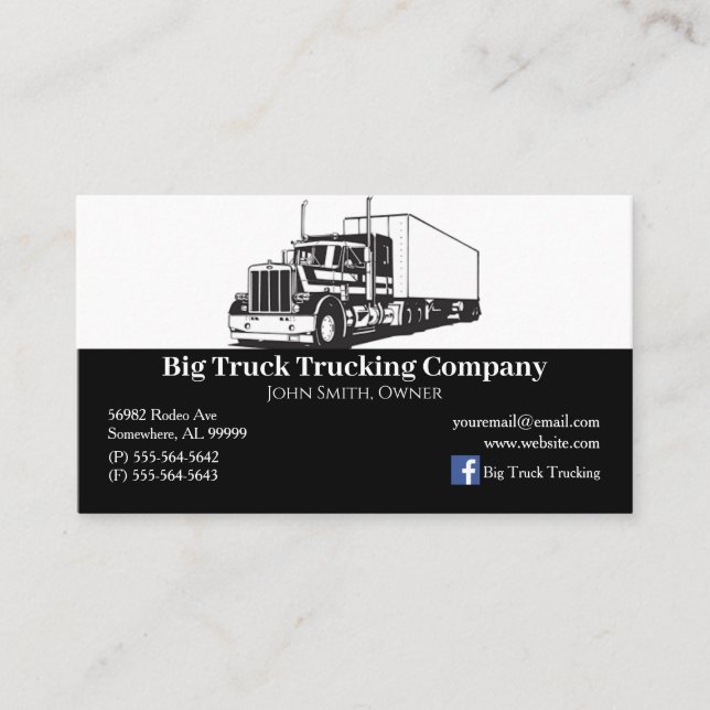 Black and White Trucking Company Business Card (Front)