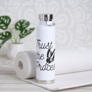 Black and White Trust the Process Butterfly Water Bottle
