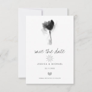 Black and White Tulip Flower Heart Wedding Save The Date