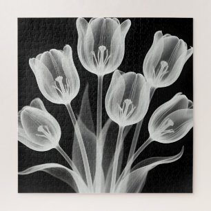 Black and White Tulips Elegant Monochrome Jigsaw Puzzle