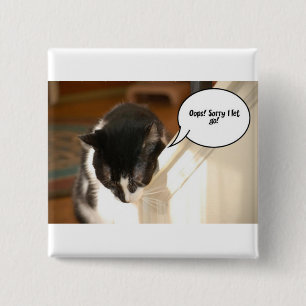 black and white tuxedo Cat 15 Cm Square Badge