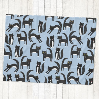 Black and White Tuxedo Cat Blue Fleece Blanket