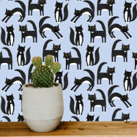 Black and White Tuxedo Cat Blue Pattern