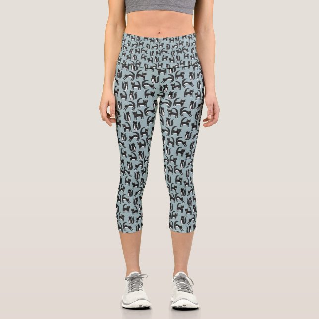Black and White Tuxedo Cat Capri Leggings (Front)