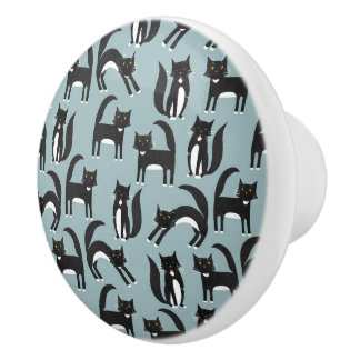 Black and White Tuxedo Cat Ceramic Knob