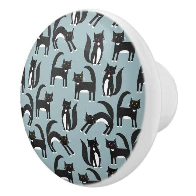 Black and White Tuxedo Cat Ceramic Knob (Right)