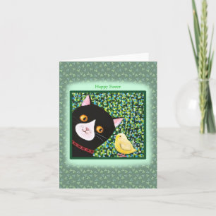 Black and white Tuxedo Cat Chick Happy Easter  Card