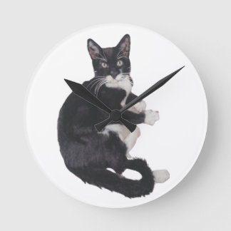 Black and white Tuxedo cat clock