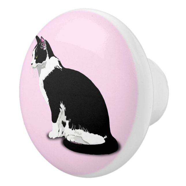Black and White Tuxedo Cat Custom Ceramic Knob (Right)