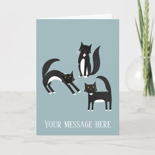 Black and White Tuxedo Cat Custom Greetings Card (Front)