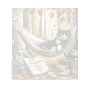 Black and White Tuxedo Cat Dreaming of Adventure Notepad
