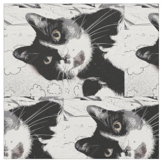 Black and White Tuxedo Cat Fabric