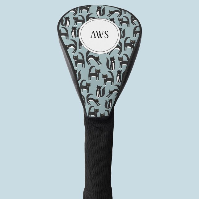 Black and White Tuxedo Cat Fun Pattern Golf Head C Golf Head Cover (Tuxedo black and white kitty cat monogram golf head cover)