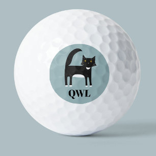 Black and White Tuxedo Cat Monogram Golf Balls