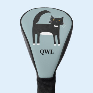 Black and White Tuxedo Cat Monogram Golf Head Cover
