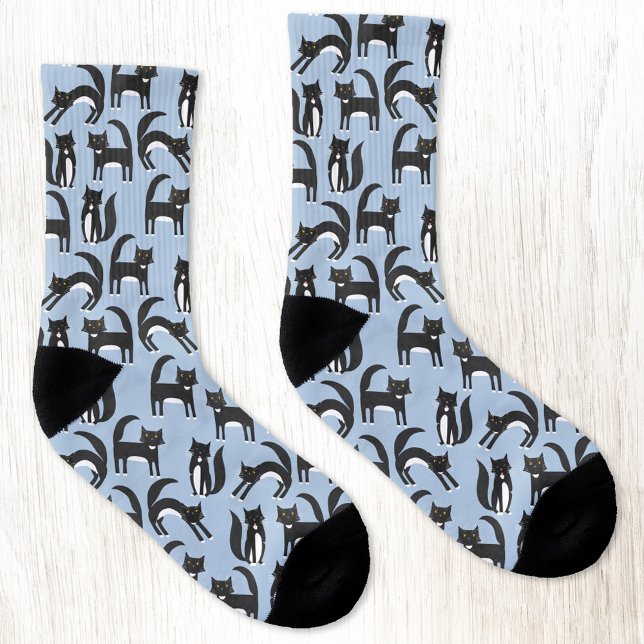 Black and White Tuxedo Cat Pattern Blue Socks (Creator Uploaded)