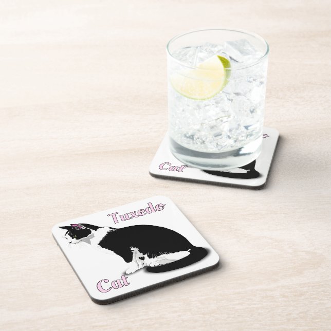 Black and White Tuxedo Cat Personalised Coaster (Right Side)
