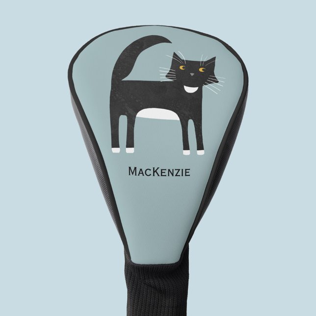 Black and White Tuxedo Cat Personalised Golf Head Cover (Black and white tuxedo cat personalized name golf head cover for animal lovers)