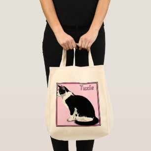 Black and White Tuxedo Cat Personalised Grocery Tote Bag