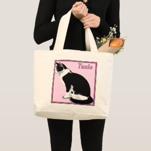 Black and White Tuxedo Cat Personalised Large Tote Bag