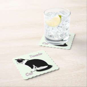 Black and White Tuxedo Cat Personalised Paper Coaster