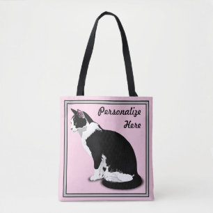Black and White Tuxedo Cat Personalised Tote Bag
