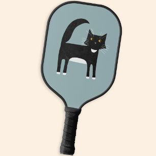 Black and White Tuxedo Cat Pickleball Paddle