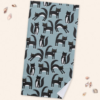 Black and White Tuxedo Cats Beach Towel