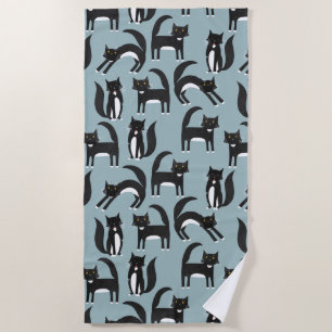 Black and White Tuxedo Cats Beach Towel
