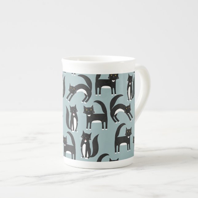 Black and White Tuxedo Cats Bone China Mug (Front Right)