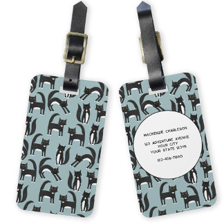 Black and White Tuxedo Cats Custom Name Luggage Tag