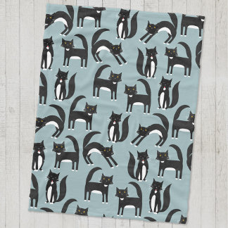 Black and White Tuxedo Cats Fleece Blanket