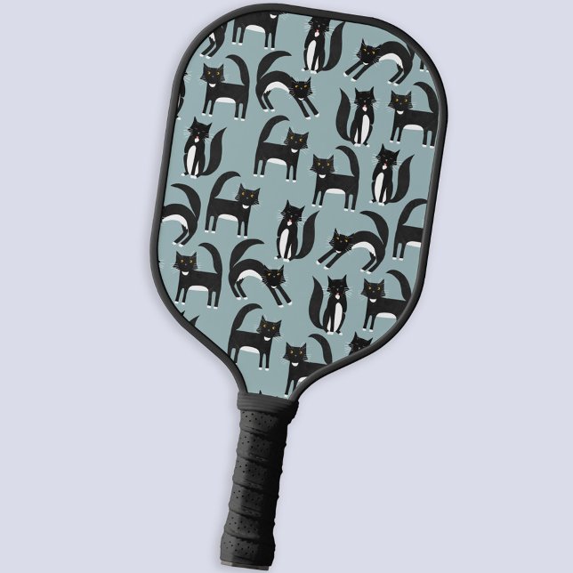 Black and White Tuxedo Cats Pickleball Paddle (Black and white tuxedo cat pattern pickleball paddle for animal lovers)