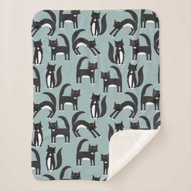 Black and White Tuxedo Cats Sherpa Blanket (Front)
