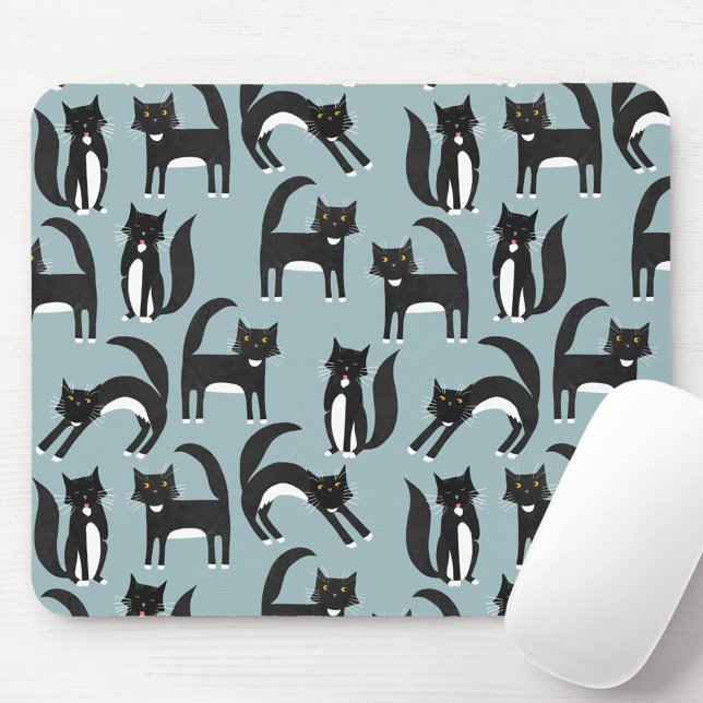 Black and White Tuxedo Kitty Cats Mouse Mat (Black and white tuxedo bicolor cat mouse mat)