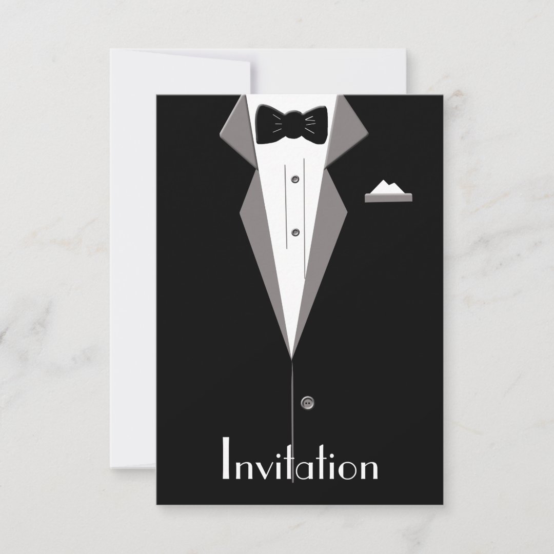 Black and White Tuxedo Suit Art Invitation Card | Zazzle