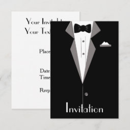 Black and White Tuxedo Suit Art Invitation Card | Zazzle