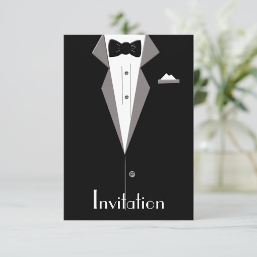 Black and White Tuxedo Suit Art Invitation Card | Zazzle