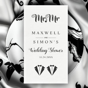 Black and white tuxedo two grooms gay wedding napkin