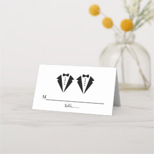 Black and white tuxedo two grooms gay wedding place card