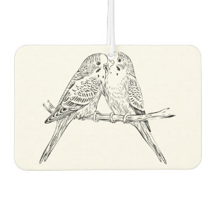 Black and white Two Budgies Perched Together Car Air Freshener